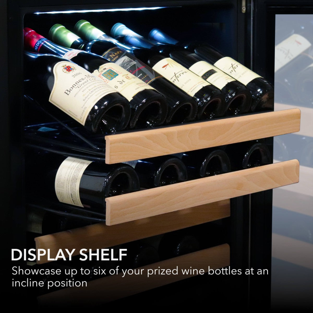 Whynter BWR-0922DZ 92-Bottle Dual-Zone Built-In Wine Refrigerator - Display Shelf Shown