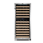 Whynter BWR-0922DZ 92-Bottle Dual-Zone Built-In Wine Refrigerator - Front view loaded shelves closed door