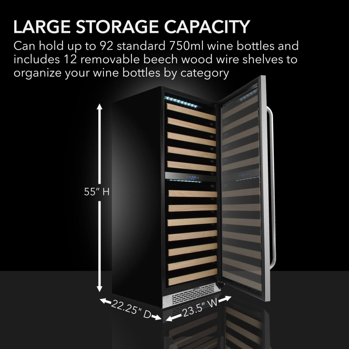 Whynter BWR-0922DZ 92-Bottle Dual-Zone Built-In Wine Refrigerator - Large Storage Capacity