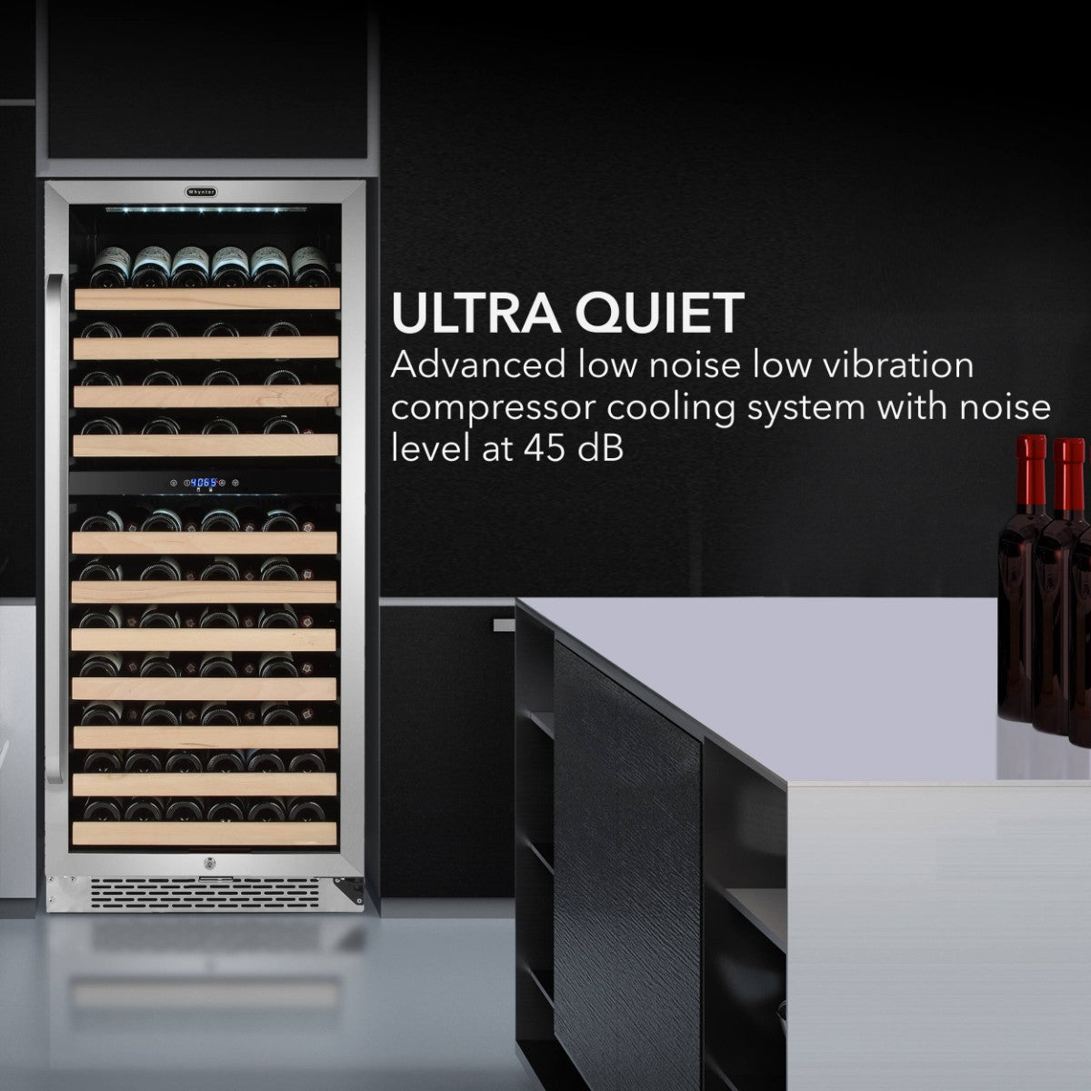 Whynter BWR-0922DZ 92-Bottle Dual-Zone Built-In Wine Refrigerator - Ultra Quiet Operation