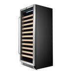 Whynter BWR-1002SD 100-Bottle Single-Zone Built-In Wine Refrigerator - Front left view empty shelves closed door