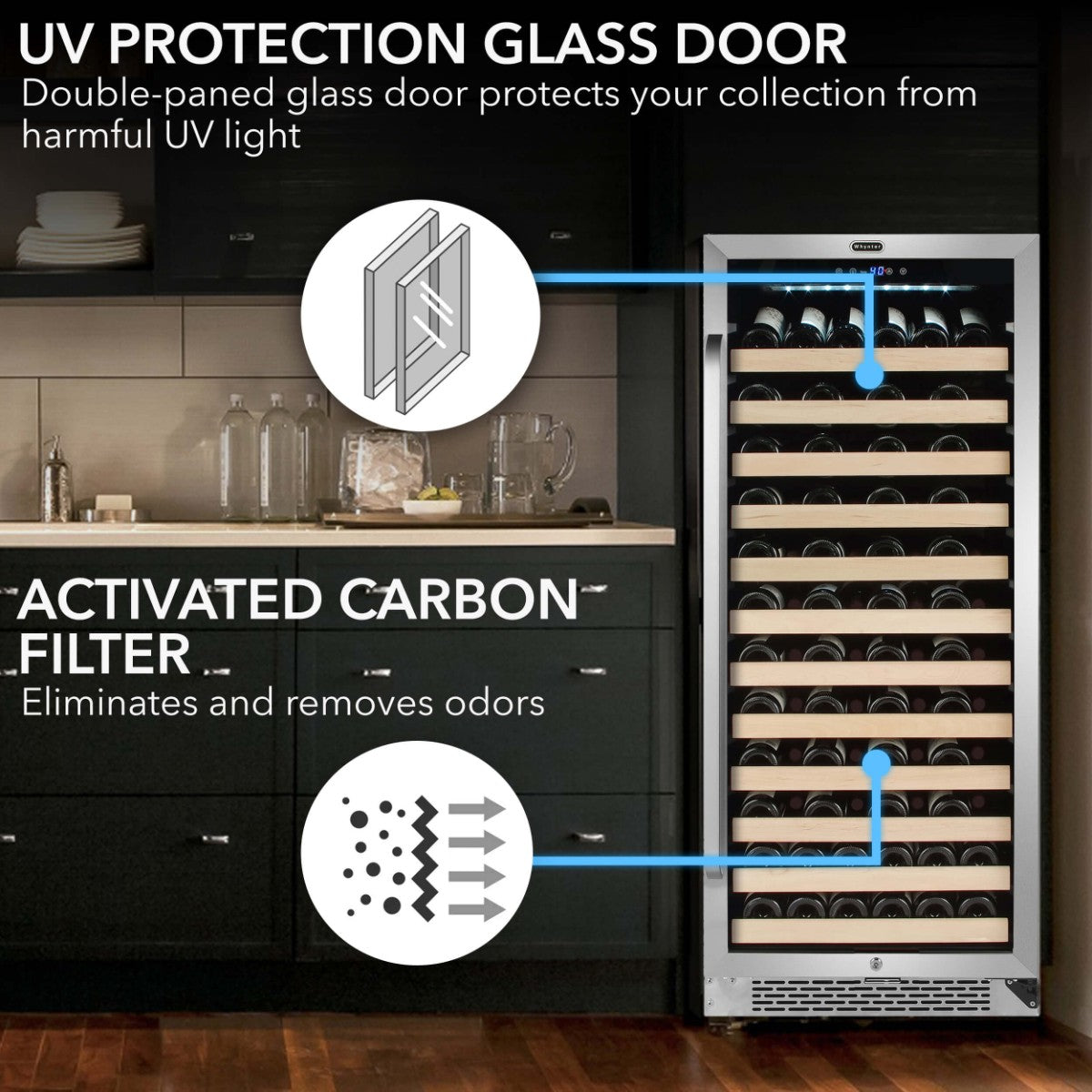 Whynter BWR-1002SD 100-Bottle Single-Zone Built-In Wine Refrigerator - UV Protection Glass Door