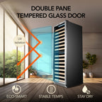Whynter BWR-1642DZ 164-Bottle Dual-Zone Built-In Wine Refrigerator - Double Pane Tempered Glass Door