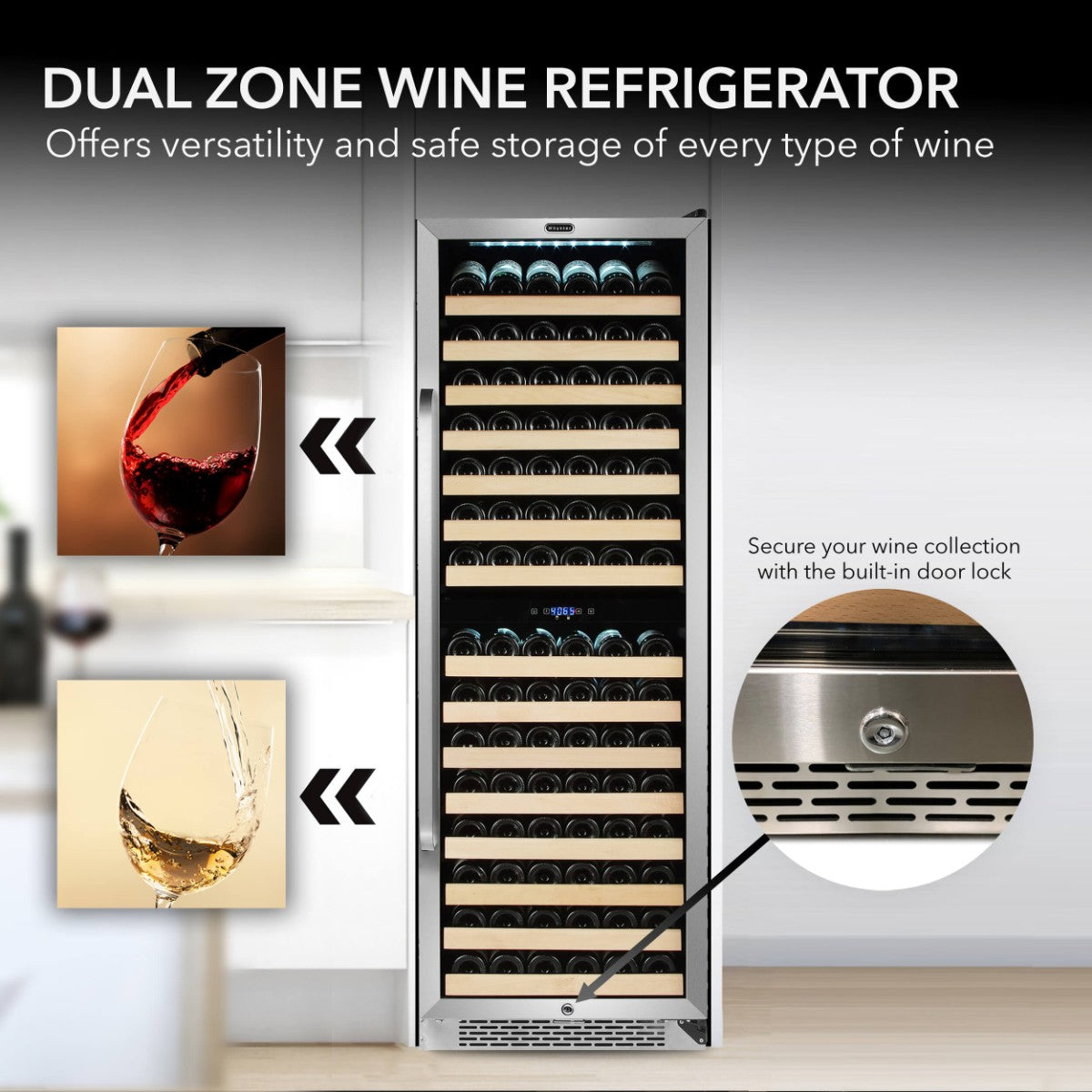 Whynter BWR-1642DZ 164-Bottle Dual-Zone Built-In Wine Refrigerator - Dual Zone Wine Refrigirator