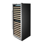 Whynter BWR-1642DZ 164-Bottle Dual-Zone Built-In Wine Refrigerator - Front left view loaded shelves closed door