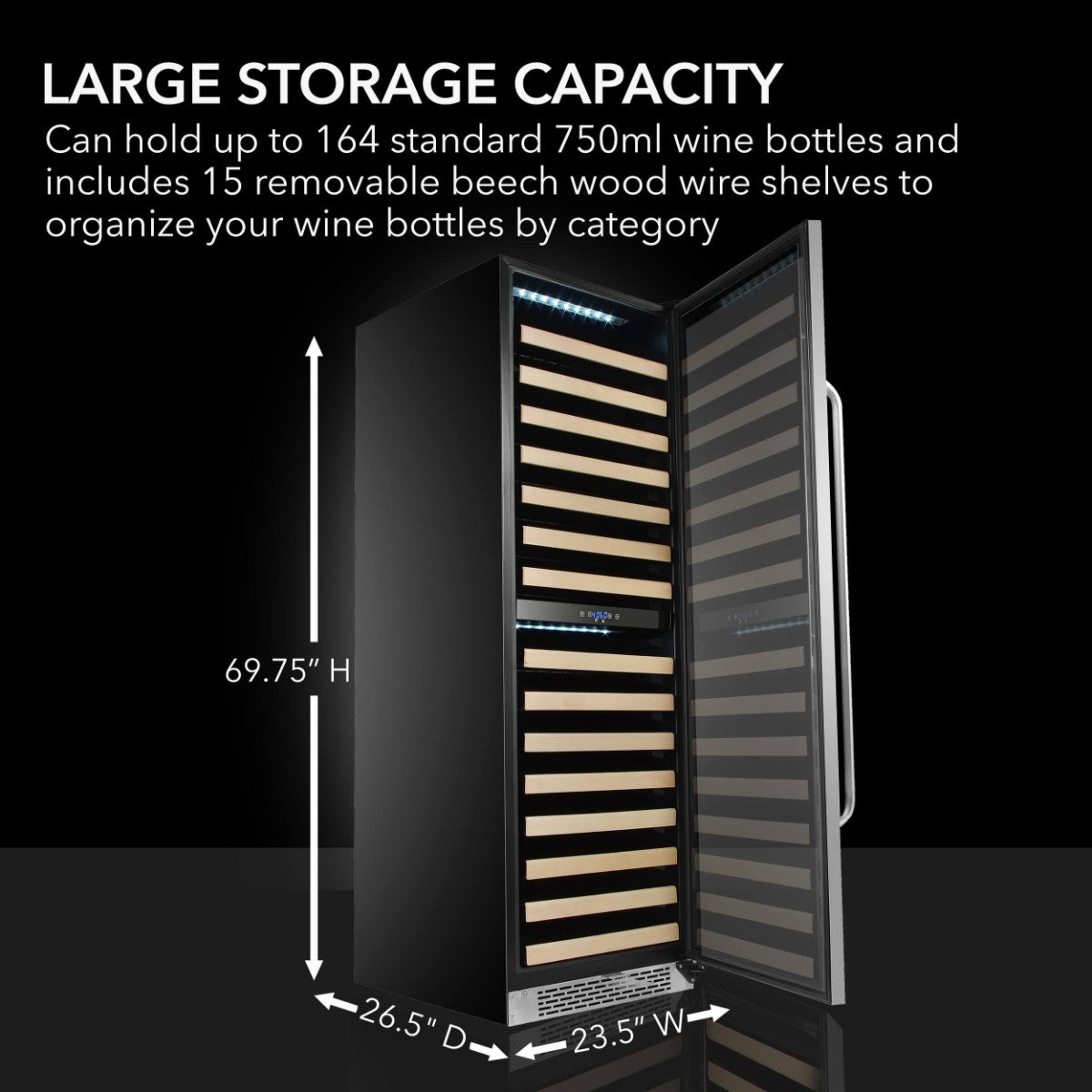 Whynter BWR-1642DZ 164-Bottle Dual-Zone Built-In Wine Refrigerator - Large Storage Capacity