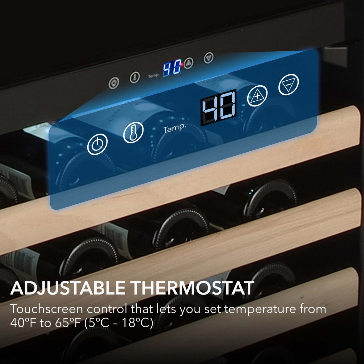 Whynter BWR-1662SD 166-Bottle Single-Zone Built-In Wine Refrigerator - Adjustable Thermostat Shown