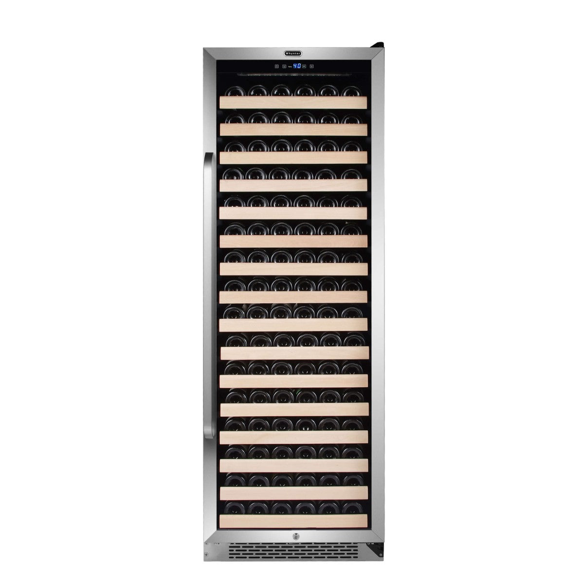 Whynter BWR-1662SD 166-Bottle Single-Zone Built-In Wine Refrigerator - Front view loaded shelves closed door