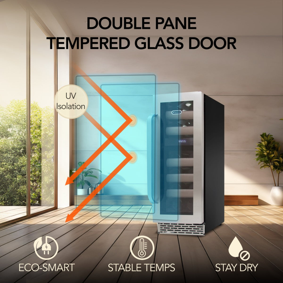 Whynter BWR-171DS 17-Bottle Dual-Zone Built-In Wine Refrigerator - Double Pane Tempered Glass Door