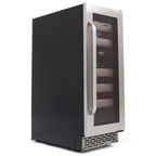 Whynter BWR-171DS 17-Bottle Dual-Zone Built-In Wine Refrigerator - Front left view with wines inside closed door