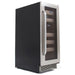 Whynter BWR-171DS 17-Bottle Dual-Zone Built-In Wine Refrigerator - Front left view with wines inside closed door