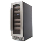 Whynter BWR-171DS 17-Bottle Dual-Zone Built-In Wine Refrigerator - Front right view with wines inside closed door
