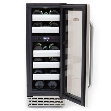 Whynter BWR-171DS 17-Bottle Dual-Zone Built-In Wine Refrigerator - Front  view with wines inside open door