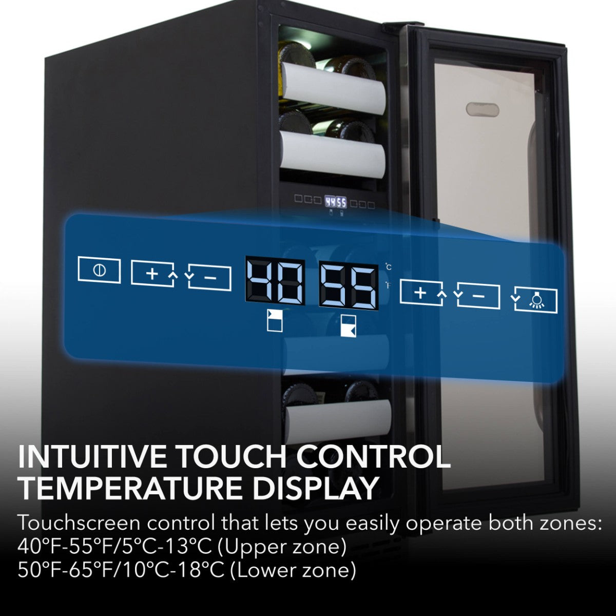 Whynter BWR-171DS 17-Bottle Dual-Zone Built-In Wine Refrigerator - Intuitive Touch Control Temperature Display