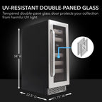 Whynter BWR-171DS 17-Bottle Dual-Zone Built-In Wine Refrigerator - UV Resistand Double Paned Glass