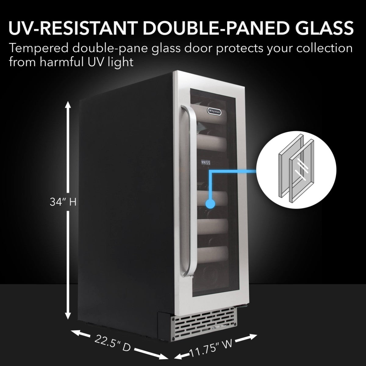 Whynter BWR-171DS 17-Bottle Dual-Zone Built-In Wine Refrigerator - UV Resistand Double Paned Glass