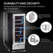 Whynter BWR-18SD 18-Bottle Built-In Wine Refrigerator - durability and security dimensions shown