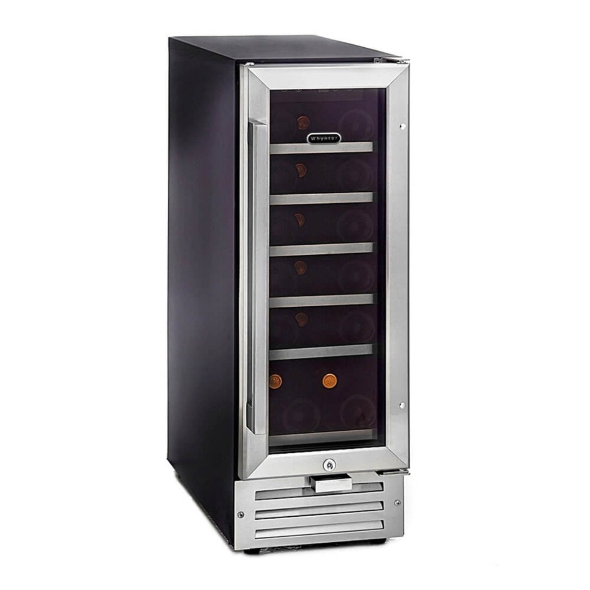 Whynter BWR-18SD 18-Bottle Built-In Wine Refrigerator - front view loaded inside closed door