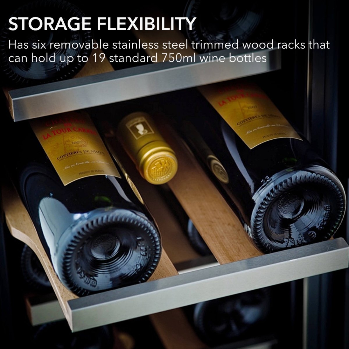 Whynter BWR-18SD 18-Bottle Built-In Wine Refrigerator - storage flexibility stainless steel wood racks
