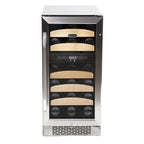 Whynter BWR-281DZ 28-Bottle Dual Zone Built-In Wine Refrigerator - front view loaded inside closed fridge