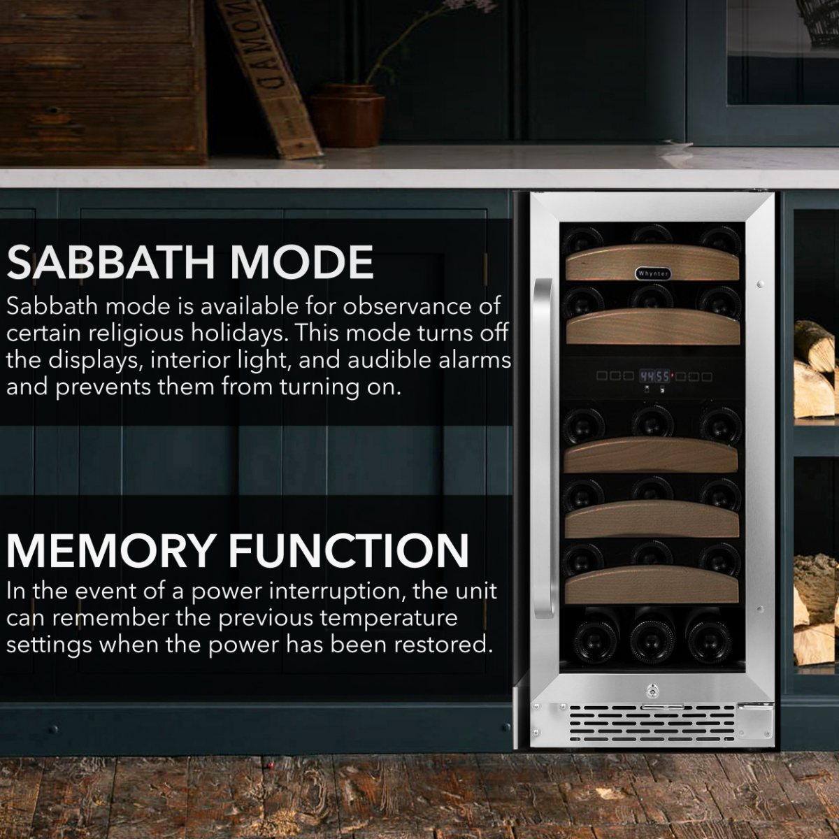 Whynter BWR-281DZ 28-Bottle Dual Zone Built-In Wine Refrigerator - sabbath mode and memory function available