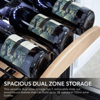 Whynter BWR-281DZ 28-Bottle Dual Zone Built-In Wine Refrigerator - spacious dual zone storage shown