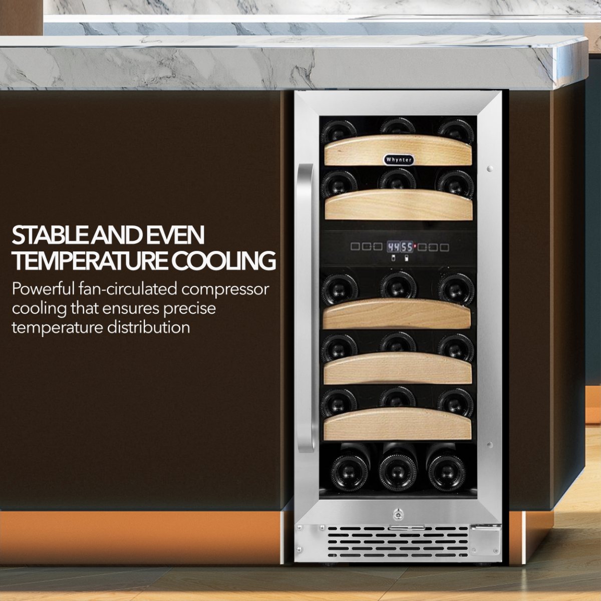 Whynter BWR-281DZ 28-Bottle Dual Zone Built-In Wine Refrigerator - stable and even temperature cooling