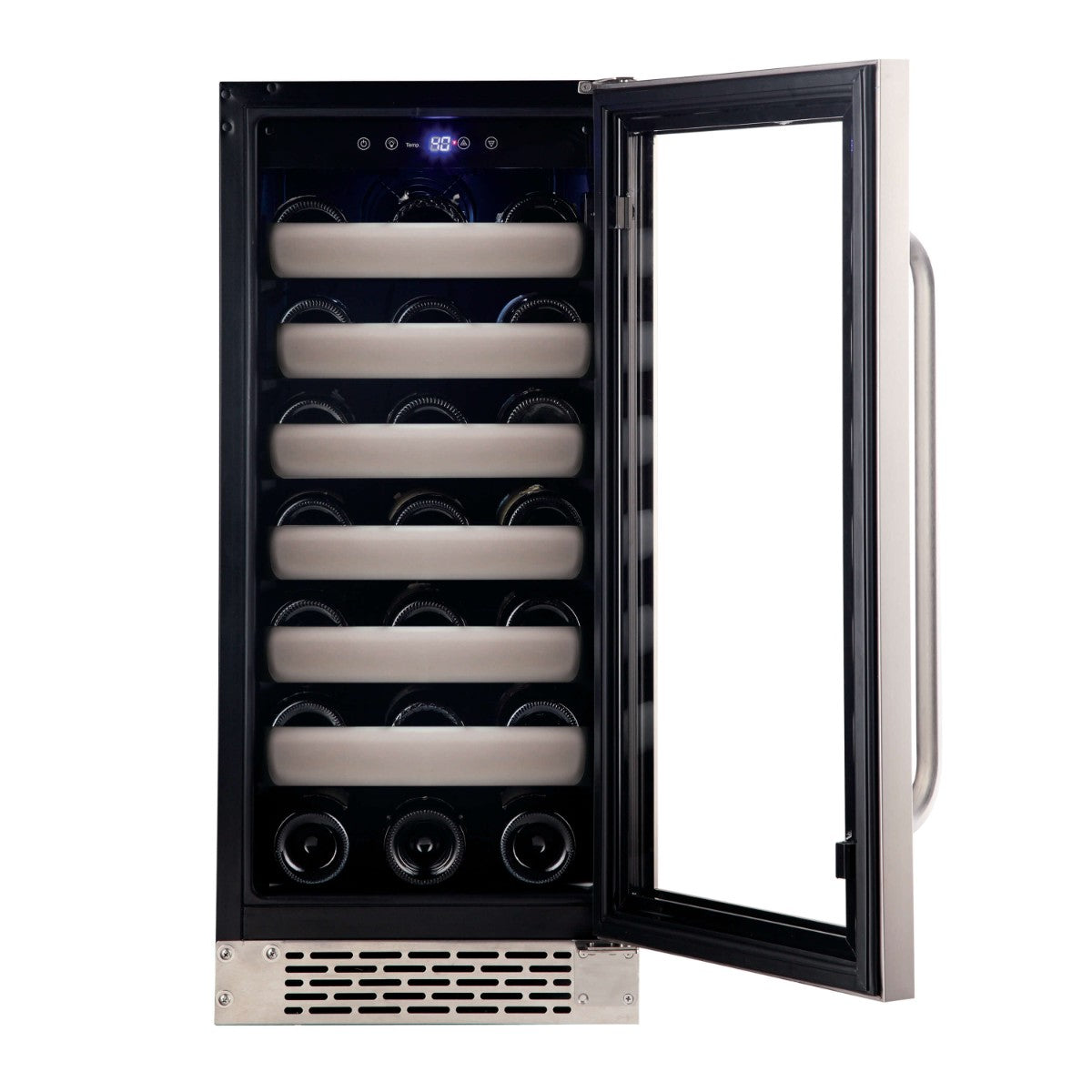 Whynter BWR-331SL 33-Bottle Single-Zone Built-In Wine Refrigerator - Front View with wines inside open door
