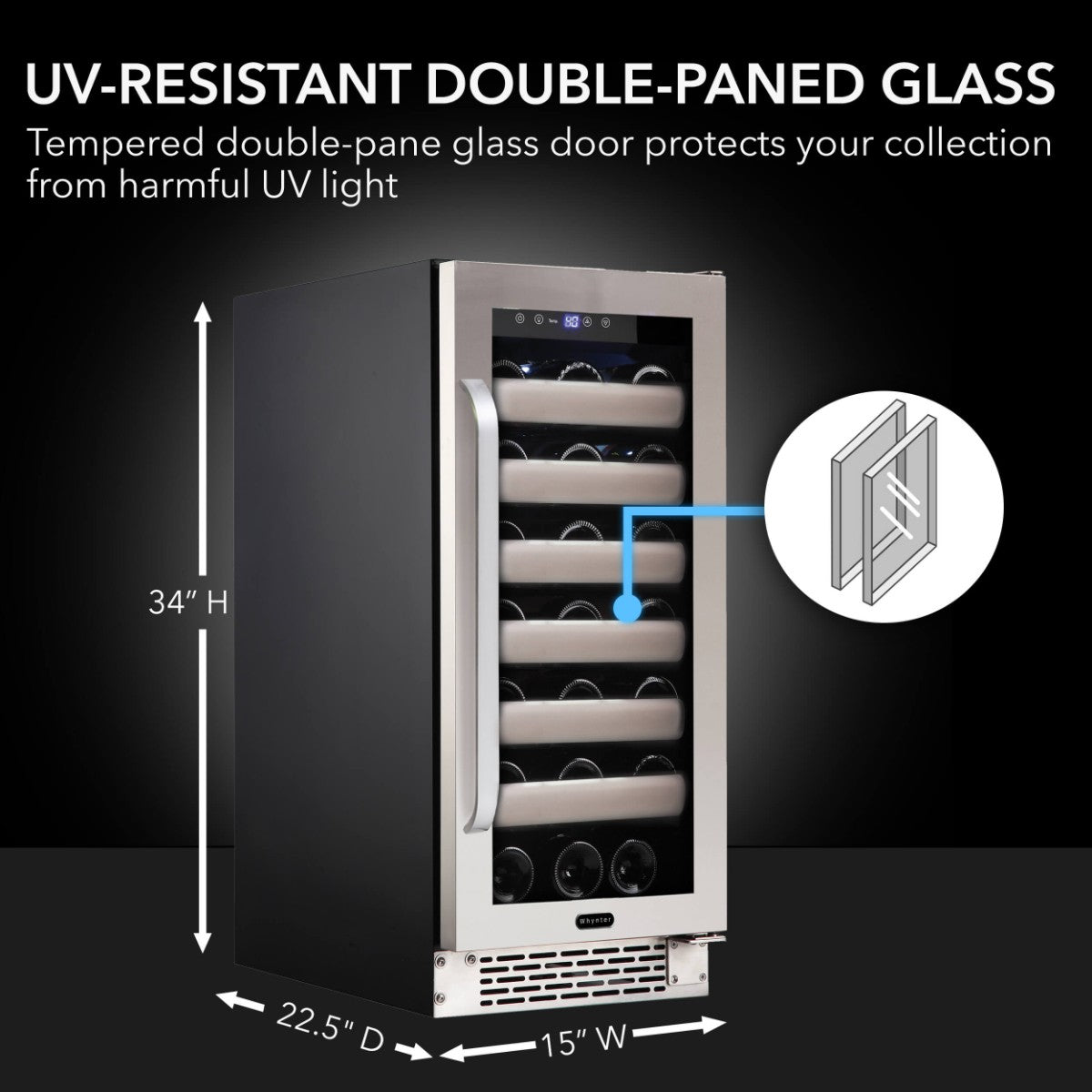 Whynter BWR-331SL 33-Bottle Single-Zone Built-In Wine Refrigerator - UV Resistand Double Paned Glass