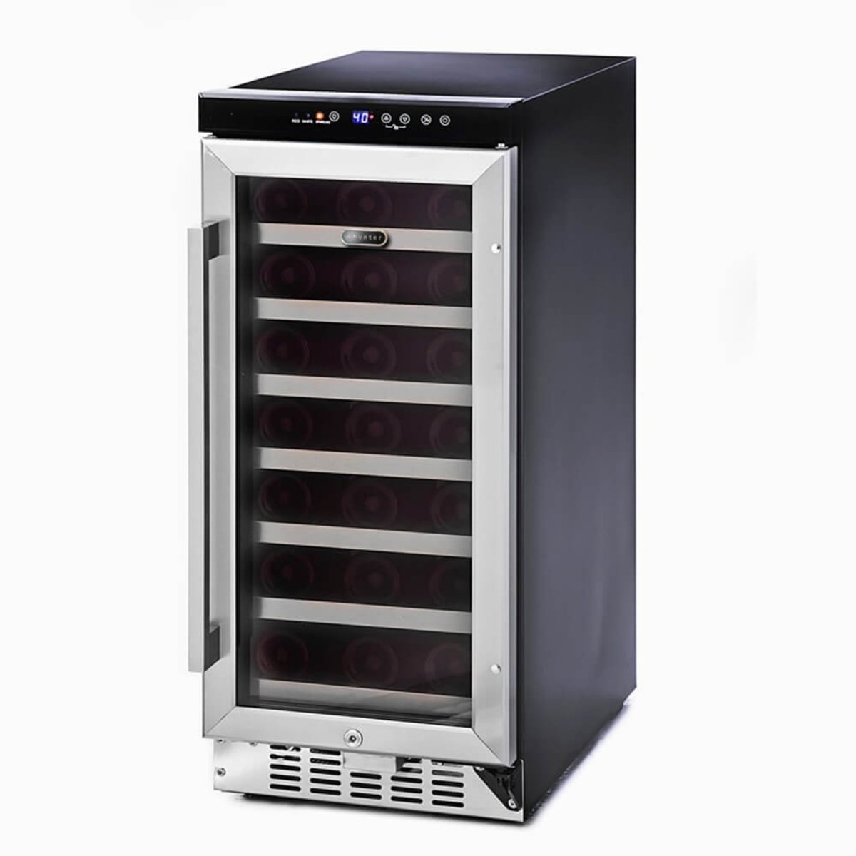 Whynter BWR-33SD 33-Bottle Built-In Wine Refrigerator - front right view loaded fridge closed door