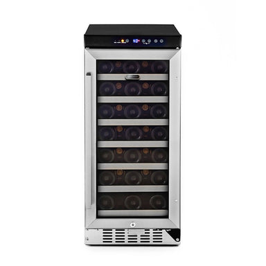 Whynter BWR-33SD 33-Bottle Built-In Wine Refrigerator - front view loaded fridge closed door