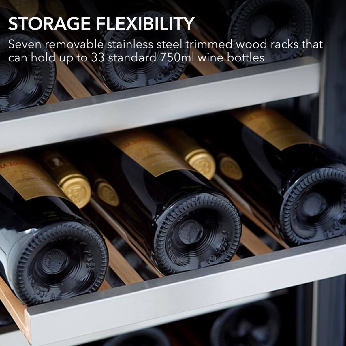 Whynter BWR-33SD 33-Bottle Built-In Wine Refrigerator - storage flexibility removable wood racks