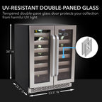 Whynter BWR-401DS 40-Bottle Dual-Zone Built-In Wine Refrigerator - UV Resistand Double Pane Glass - Dimensions Shown