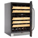 Whynter BWR-462DZ 46-Bottle Dual Zone Built-In Wine Refrigerator - Front left view loaded fridge open door