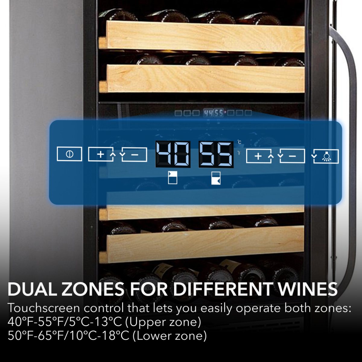 Whynter BWR-462DZ 46-Bottle Dual Zone Built-In Wine Refrigerator - dual zones for different wines