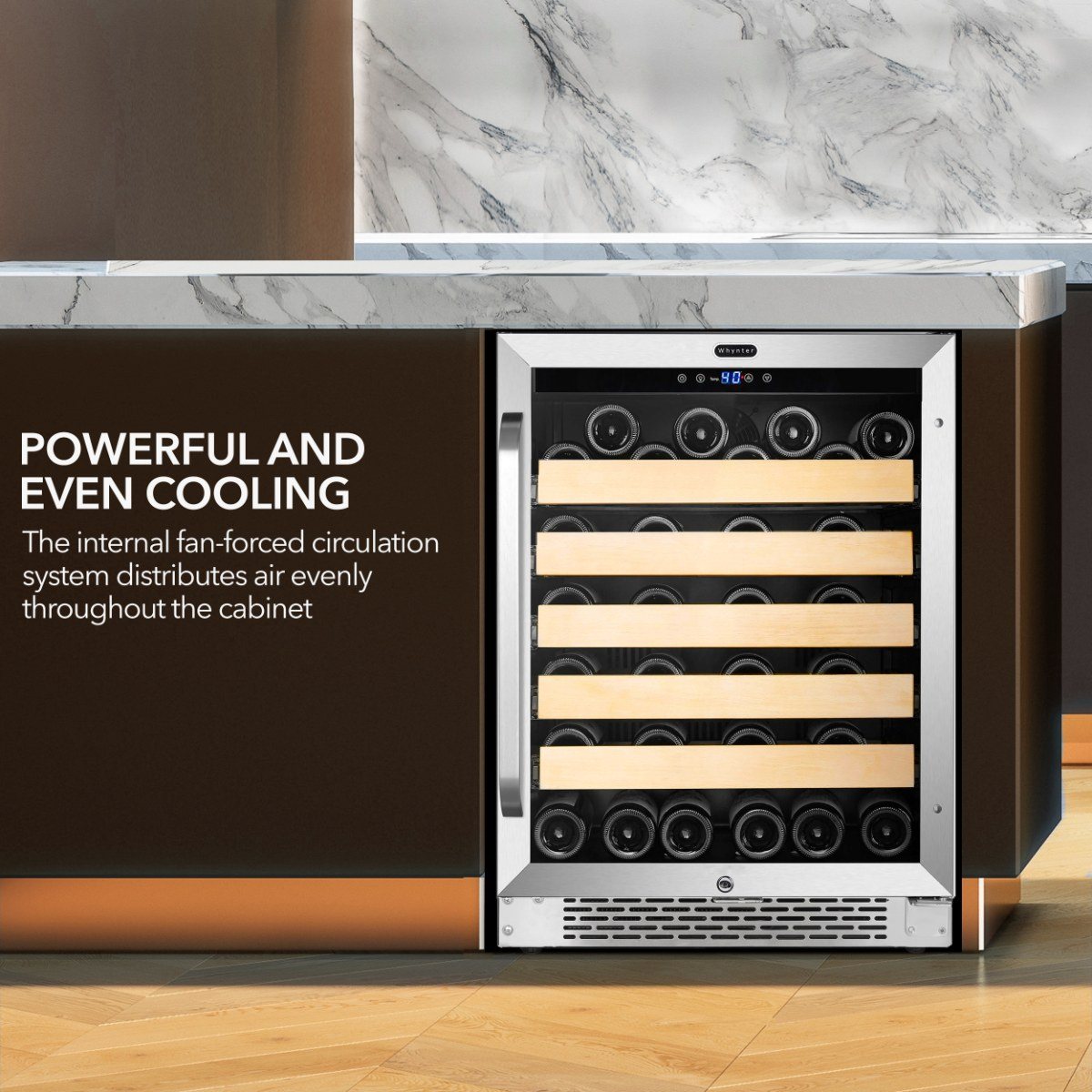 Whynter BWR-541STS 54-Bottle Single-Zone Built-In Wine Refrigerator - Powerful and Even Cooling shown