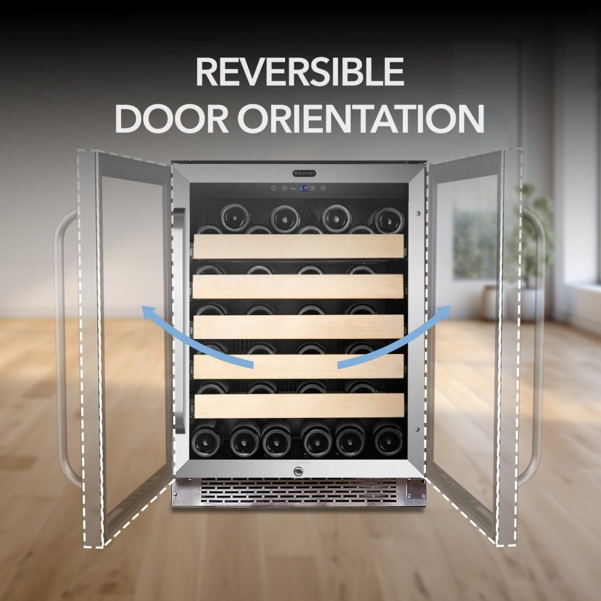 Whynter BWR-541STS 54-Bottle Single-Zone Built-In Wine Refrigerator - Reversible Door Orientation shown