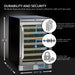 Whynter BWR-545XS 54-Bottle Built-In Wine Refrigerator - Durability and Security dimensions shown