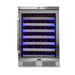 Whynter BWR-545XS 54-Bottle Built-In Wine Refrigerator - Front view loaded shelves closed door - dark blue lighting