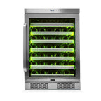 Whynter BWR-545XS 54-Bottle Built-In Wine Refrigerator - Front view loaded shelves closed door - soft green lighting