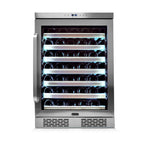 Whynter BWR-545XS 54-Bottle Built-In Wine Refrigerator - Front view loaded shelves closed door - white lighting