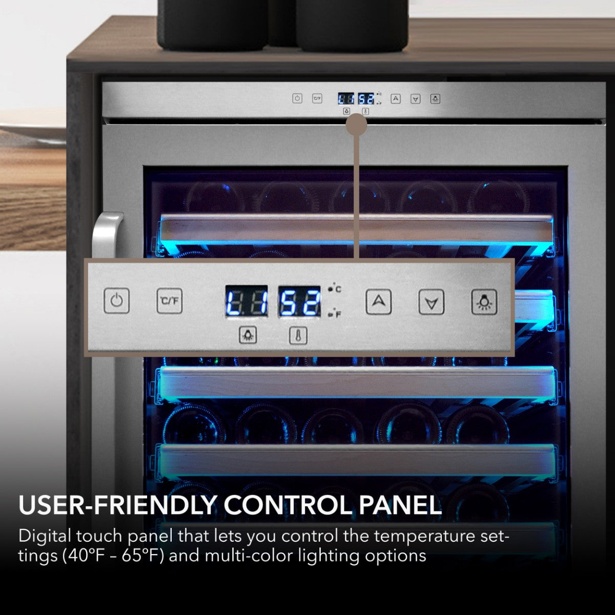 Whynter BWR-545XS 54-Bottle Built-In Wine Refrigerator - User Friendly Control Panel