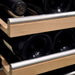 Whynter BWR-545XS 54-Bottle Built-In Wine Refrigerator - close up view of the shelves with wine bottles