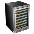 Whynter BWR-545XS 54-Bottle Built-In Wine Refrigerator - front left view loaded shelves closed door studio image