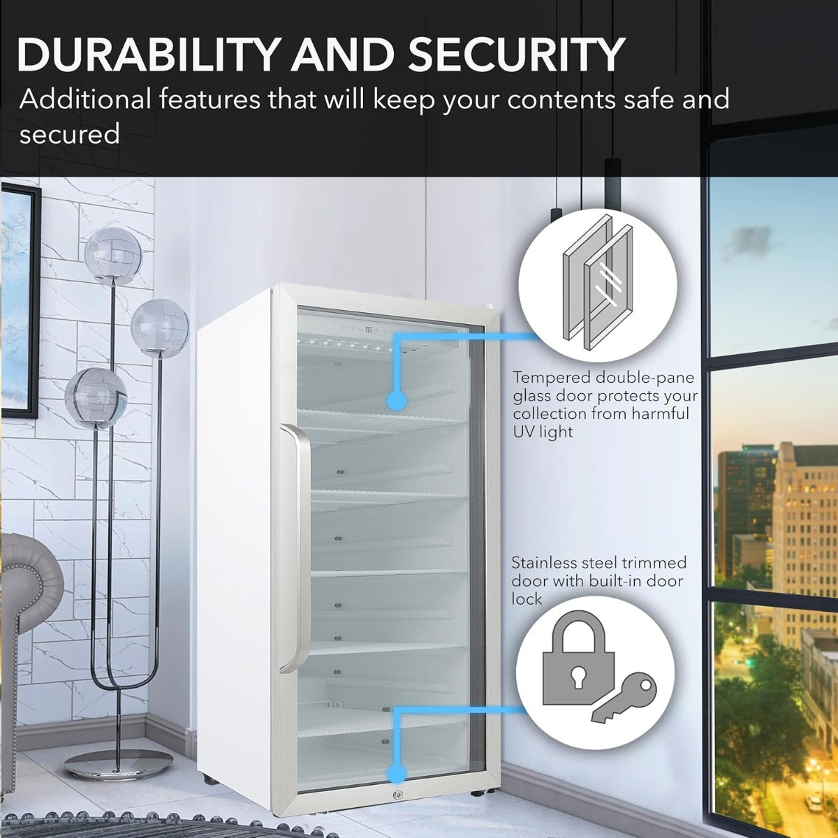 Whynter CBM-815WS 8.1 cu.ft. Commercial Beverage Refrigerator - Durability and Security