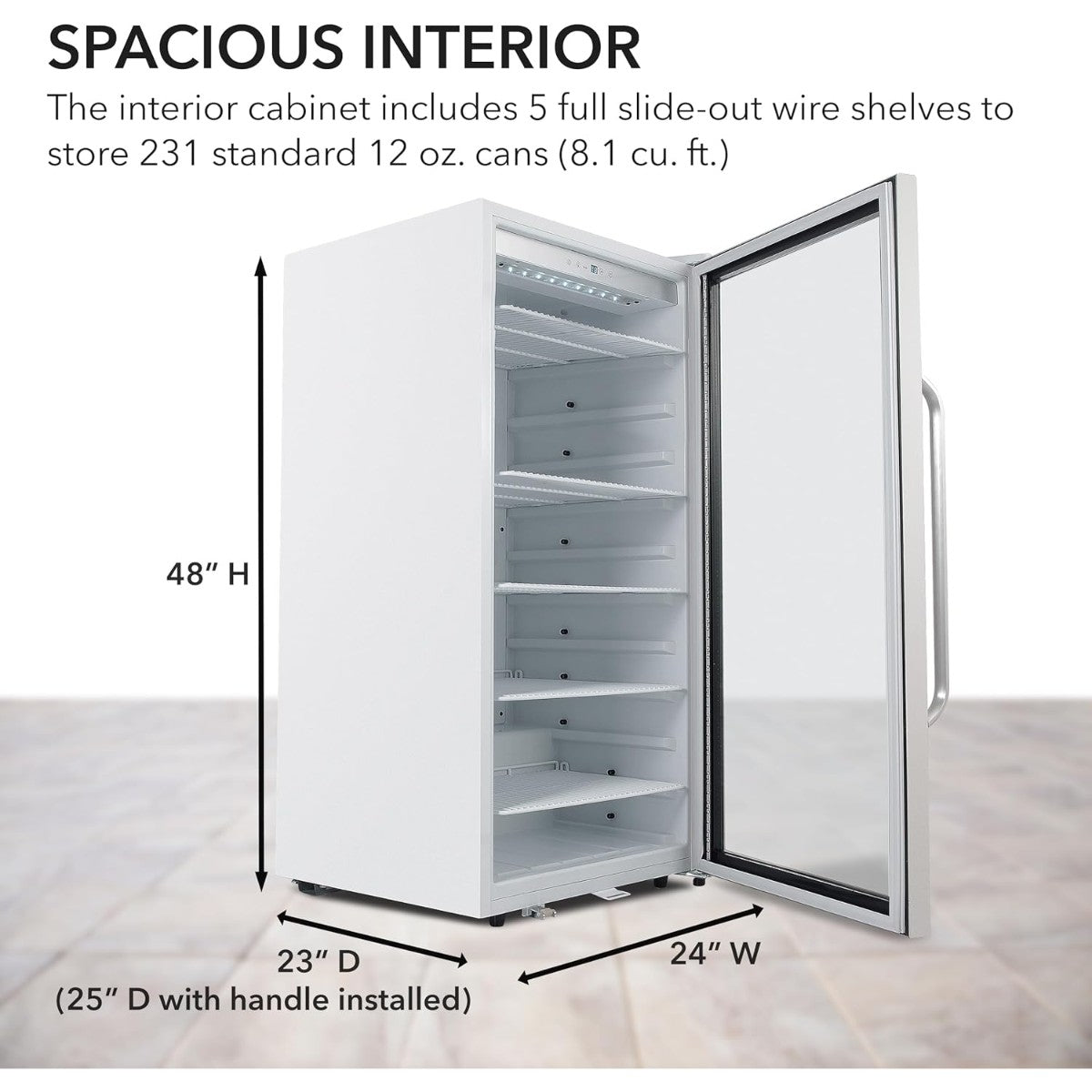 Whynter CBM-815WS 8.1 cu.ft. Commercial Beverage Refrigerator - Spacious interior - dimensions shown