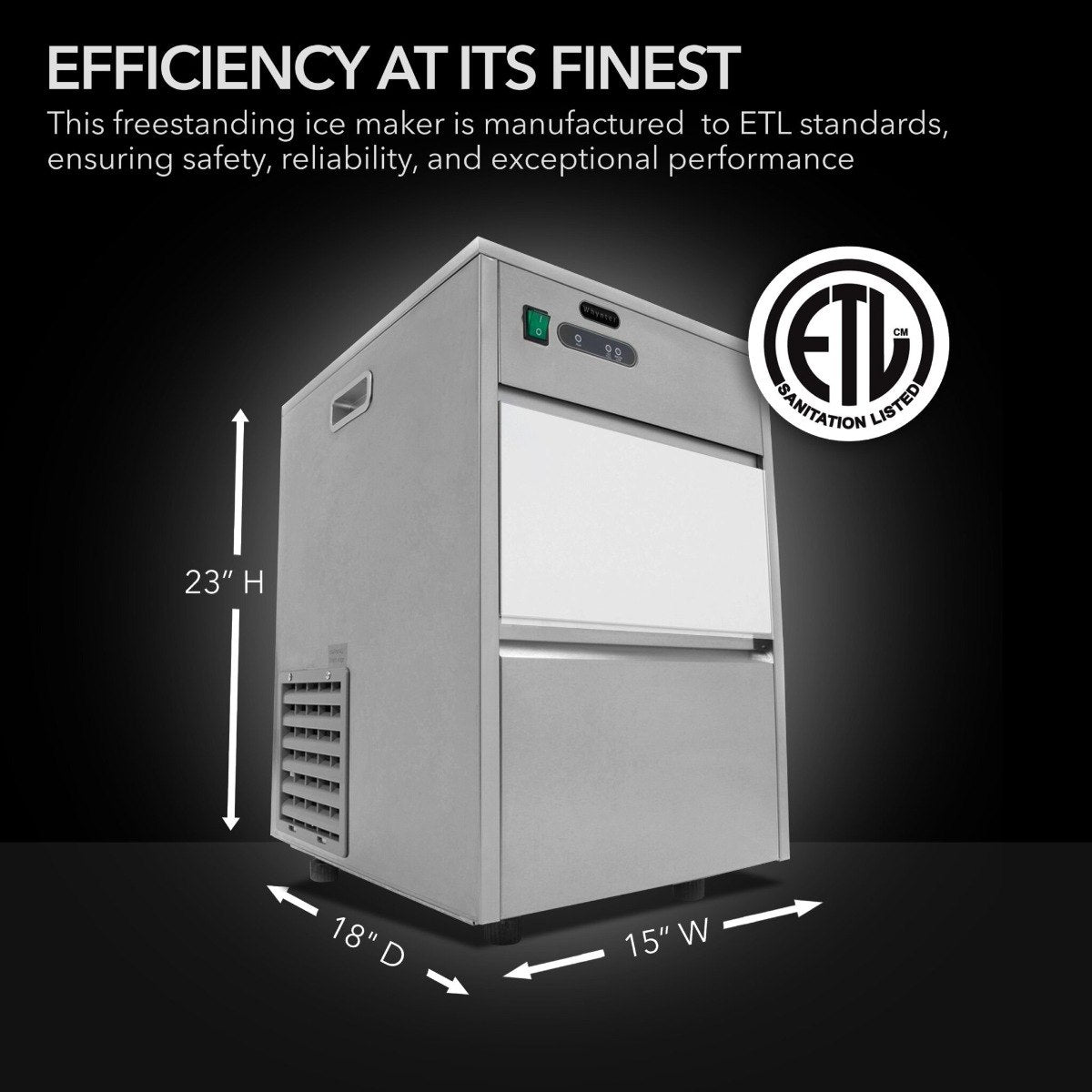 Whynter FIM-450HS 44 lb Freestanding Ice Maker - Efficiency at its finest - dimensions shown