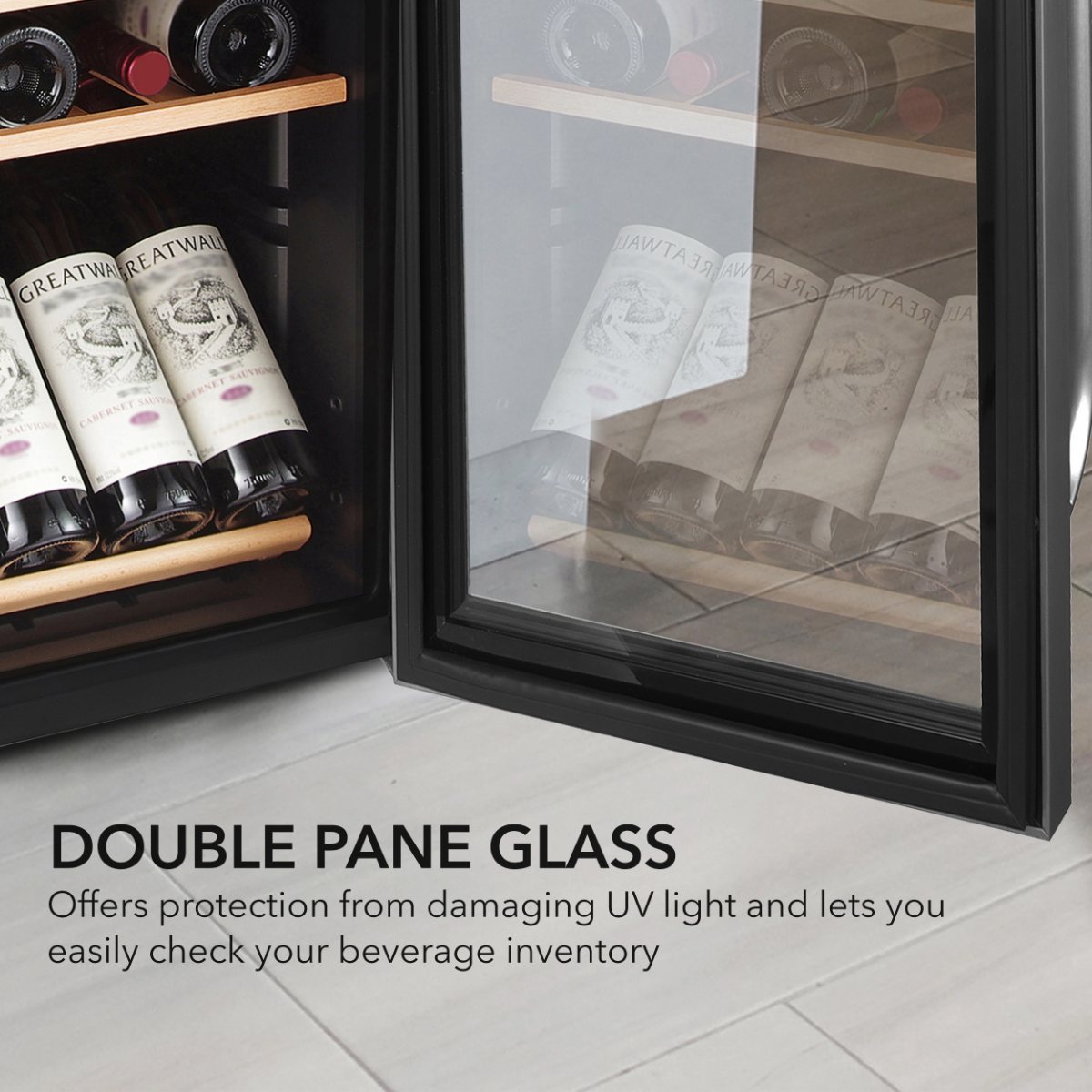 Whynter FWC-341TS 34-Bottle Freestanding Wine Refrigerator - double pane glass shown