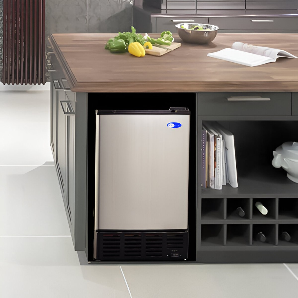 Whynter UIM-155 15" Stainless Steel Built-In Ice Maker - installed under a kitchen counter