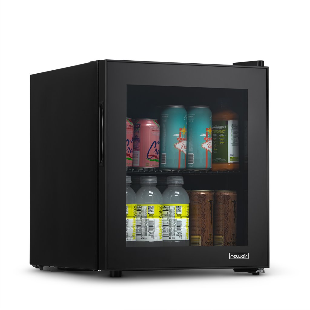 NewAir 60 Can Beverage Fridge with Glass Door, Small Freestanding Mini Fridge in Black